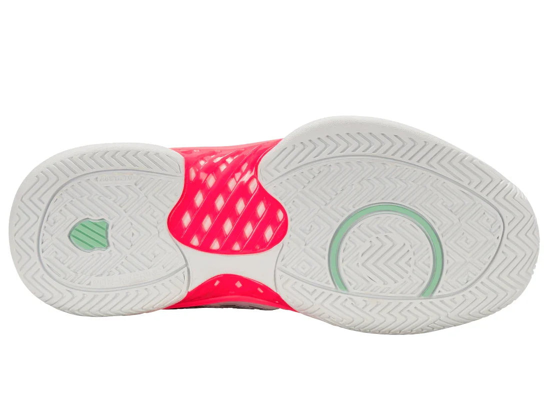 Women`s Hypercourt Express 2 D Width Tennis Shoes White and Neon Pastel Pink Footwear K-Swiss