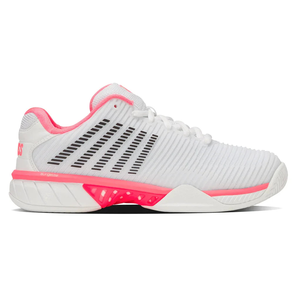 Women`s Hypercourt Express 2 D Width Tennis Shoes White and Neon Pastel Pink Footwear K-Swiss