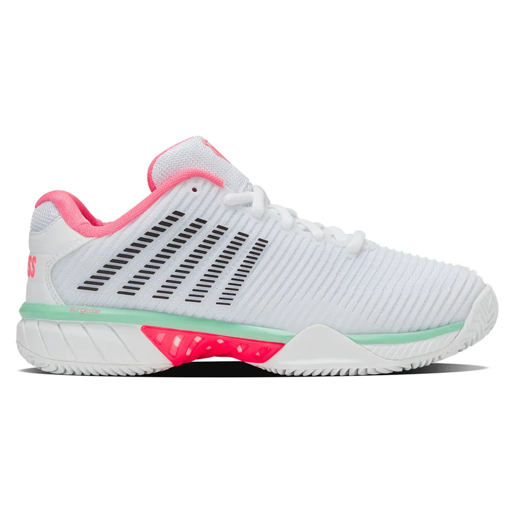 Women`s Hypercourt Express 2 Clay Tennis Shoes White and Neon Pastel Pink Footwear K-Swiss