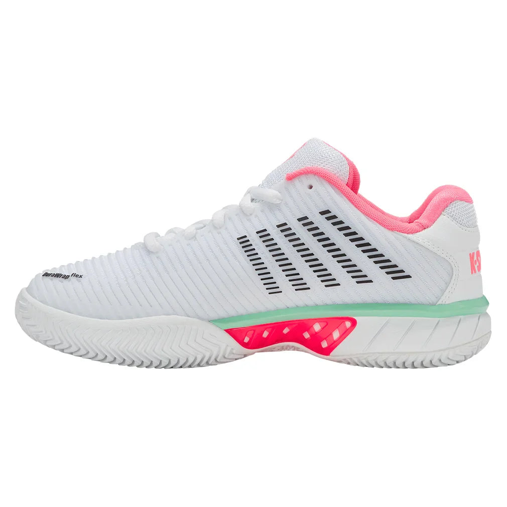Women`s Hypercourt Express 2 Clay Tennis Shoes White and Neon Pastel Pink Footwear K-Swiss