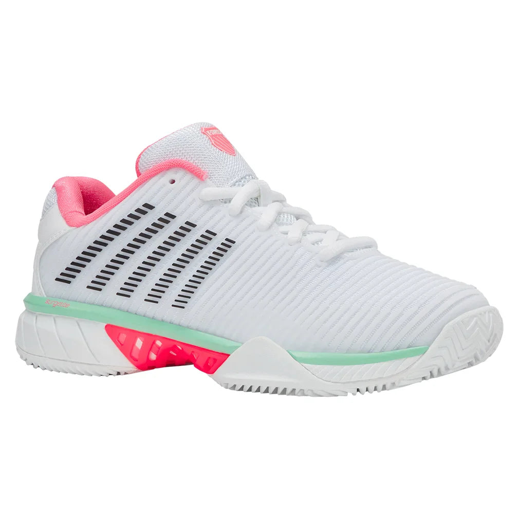 Women`s Hypercourt Express 2 Clay Tennis Shoes White and Neon Pastel Pink Footwear K-Swiss