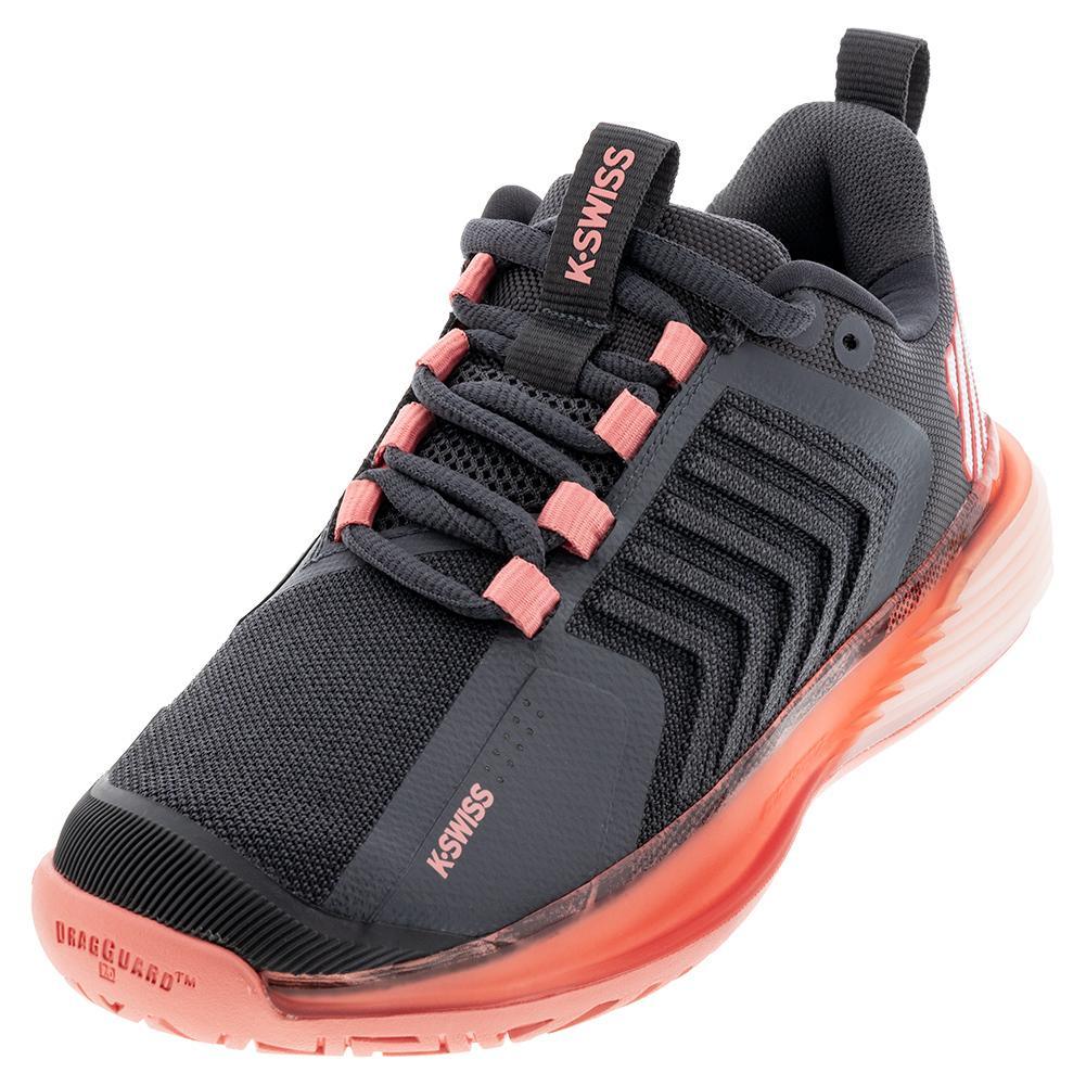 Women`s Ultrashot 3 Tennis Shoes Asphalt and Peach Amber Footwear K-Swiss