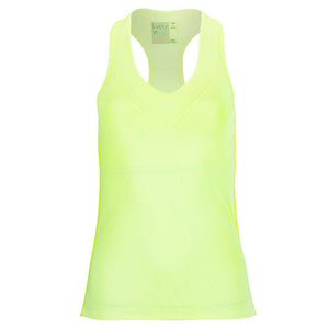 Women`s V-Neck Tennis Tank with Bra in Lemon Frost Apparel Lucky In Love