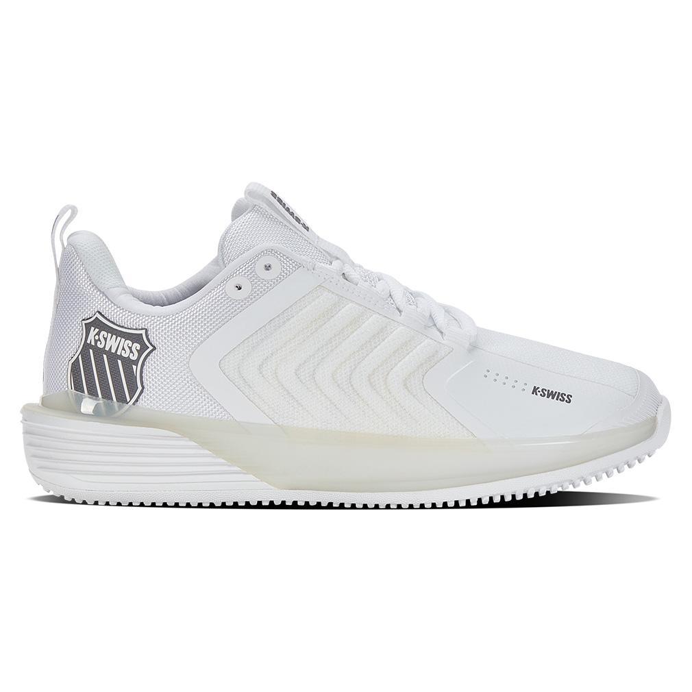 Women's Ultrashot 3 Grass Tennis Shoes White and Steel Gray Footwear K-Swiss