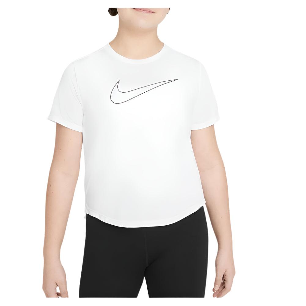 Girls' Dri-FIT One Short-Sleeve Training Top White and Black Apparel Nike