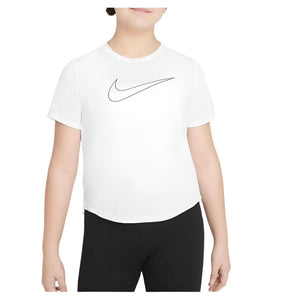 Girls' Dri-FIT One Short-Sleeve Training Top White and Black Apparel Nike