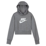 Girls' Sportswear Club French Terry Cropped Hoodie Carbon Heather and White Apparel Nike
