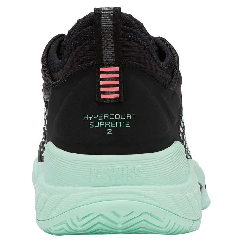 Women`s Hypercourt Supreme 2 Tennis Shoes Black and Neon Mint Footwear K-Swiss