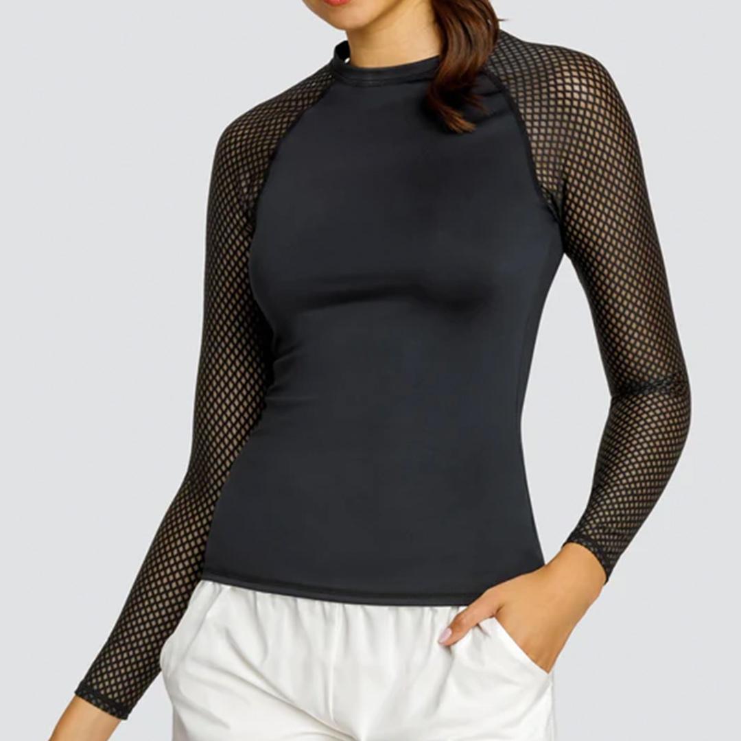 Women's Etta Long Sleeve Tennis Top Onyx Apparel Tail