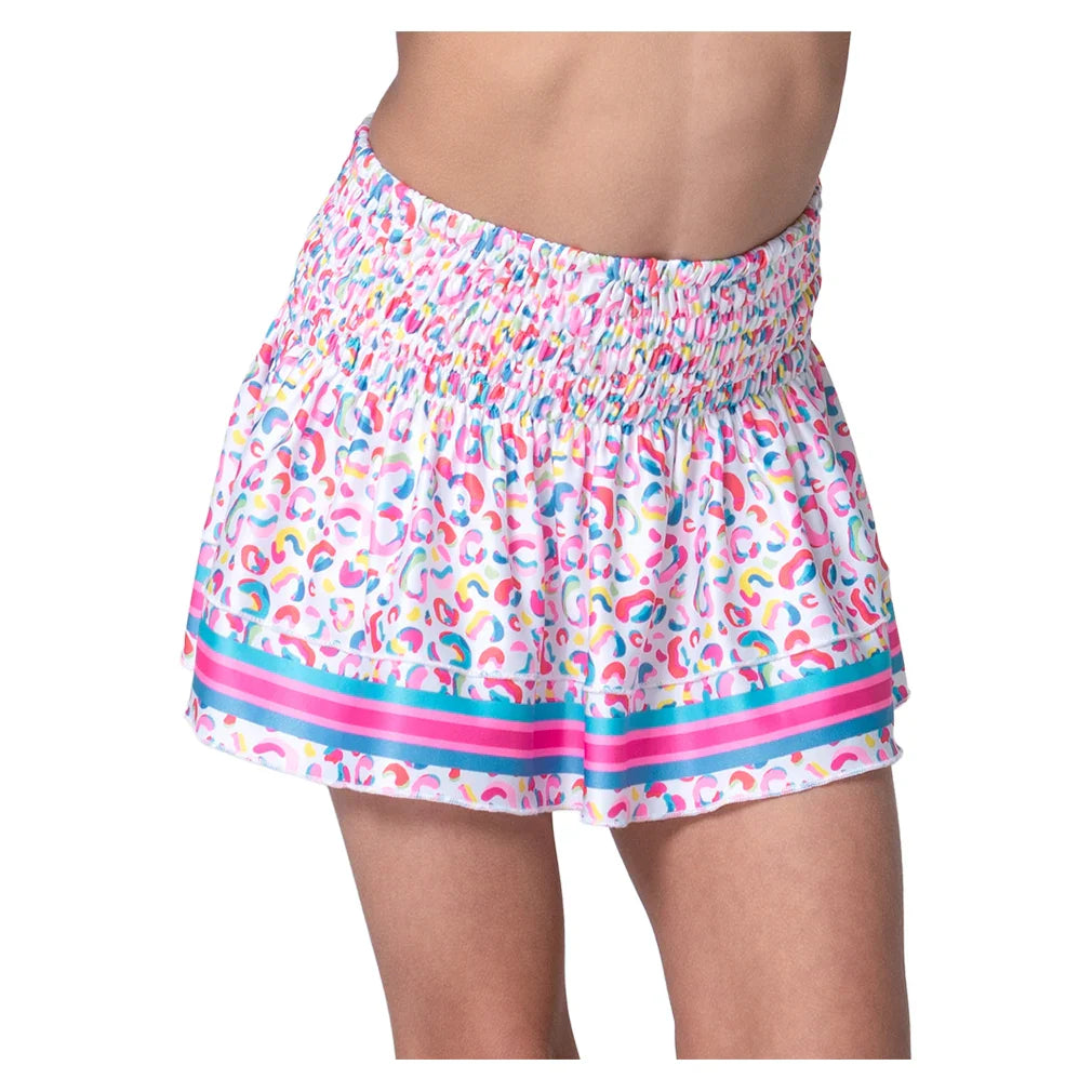 Girls` Cheetah Drip Smocked Tennis Skort Mulberry Apparel Lucky In Love
