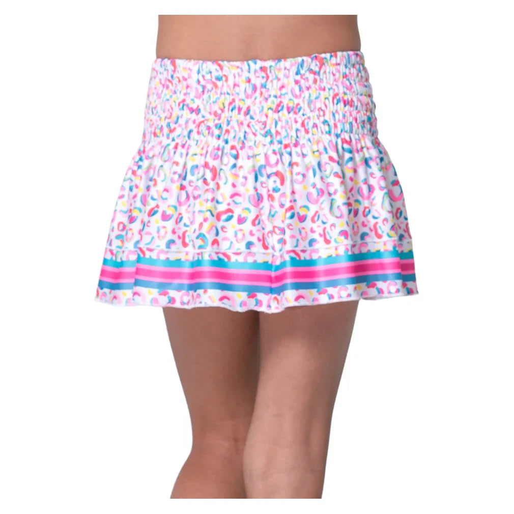 Girls` Cheetah Drip Smocked Tennis Skort Mulberry Apparel Lucky In Love