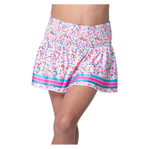 Girls` Cheetah Drip Smocked Tennis Skort Mulberry Apparel Lucky In Love