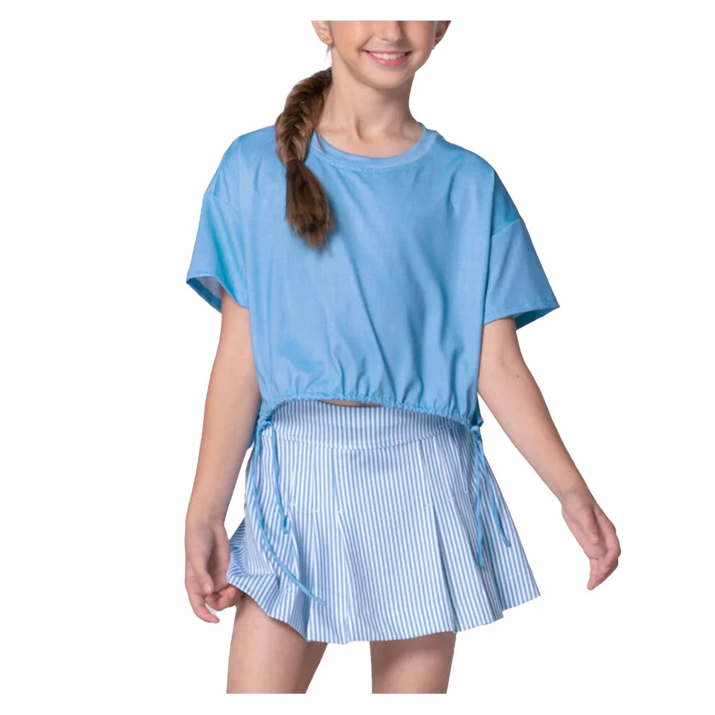 Girls' Linen Stripe Pleat Tennis Skort Periwinkle Apparel Lucky In Love