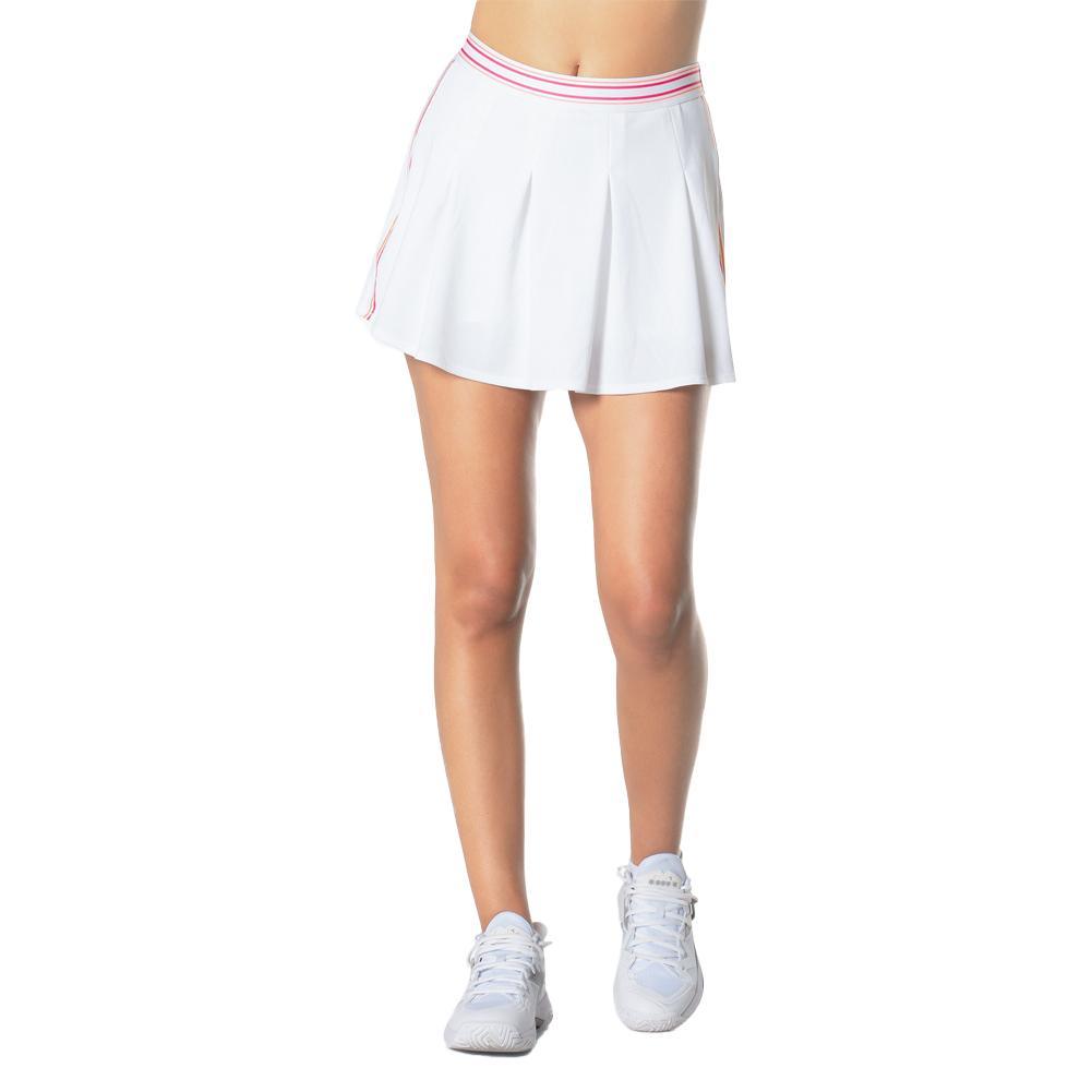 Women's Long High Waist Stripe Tennis Skort White Apparel Lucky In Love