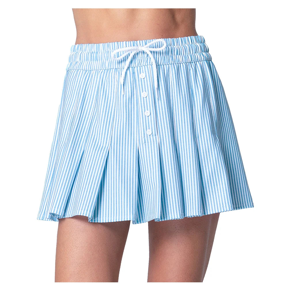 Women`s High Waist Linen Stripe Tennis Skort Periwinkle Apparel Lucky In Love