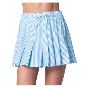 Women`s High Waist Linen Stripe Tennis Skort Periwinkle Apparel Lucky In Love