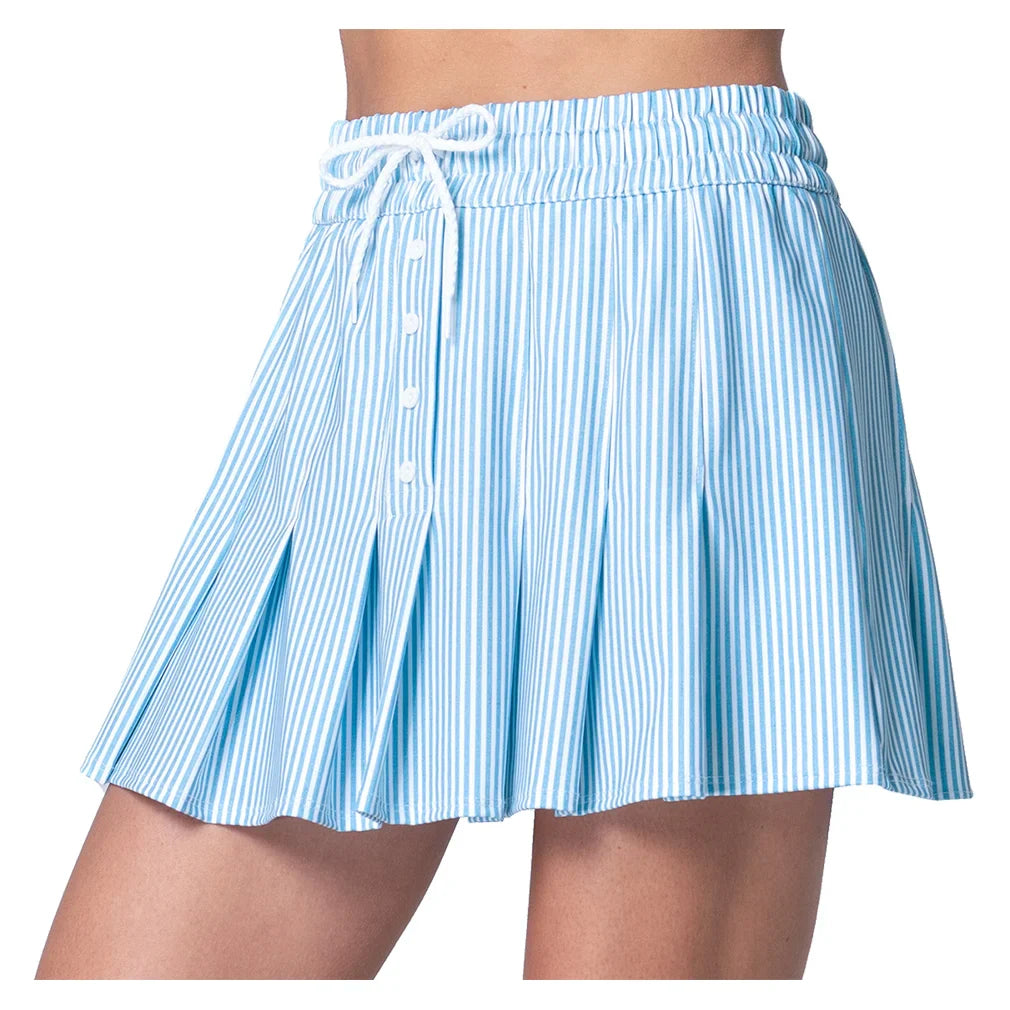 Women`s High Waist Linen Stripe Tennis Skort Periwinkle Apparel Lucky In Love