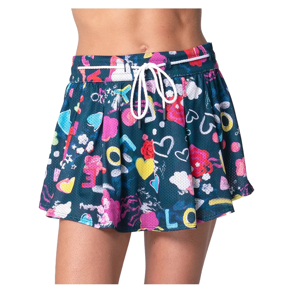 Women`s High Waist Love You Tennis Skort Midnight Apparel Lucky In Love