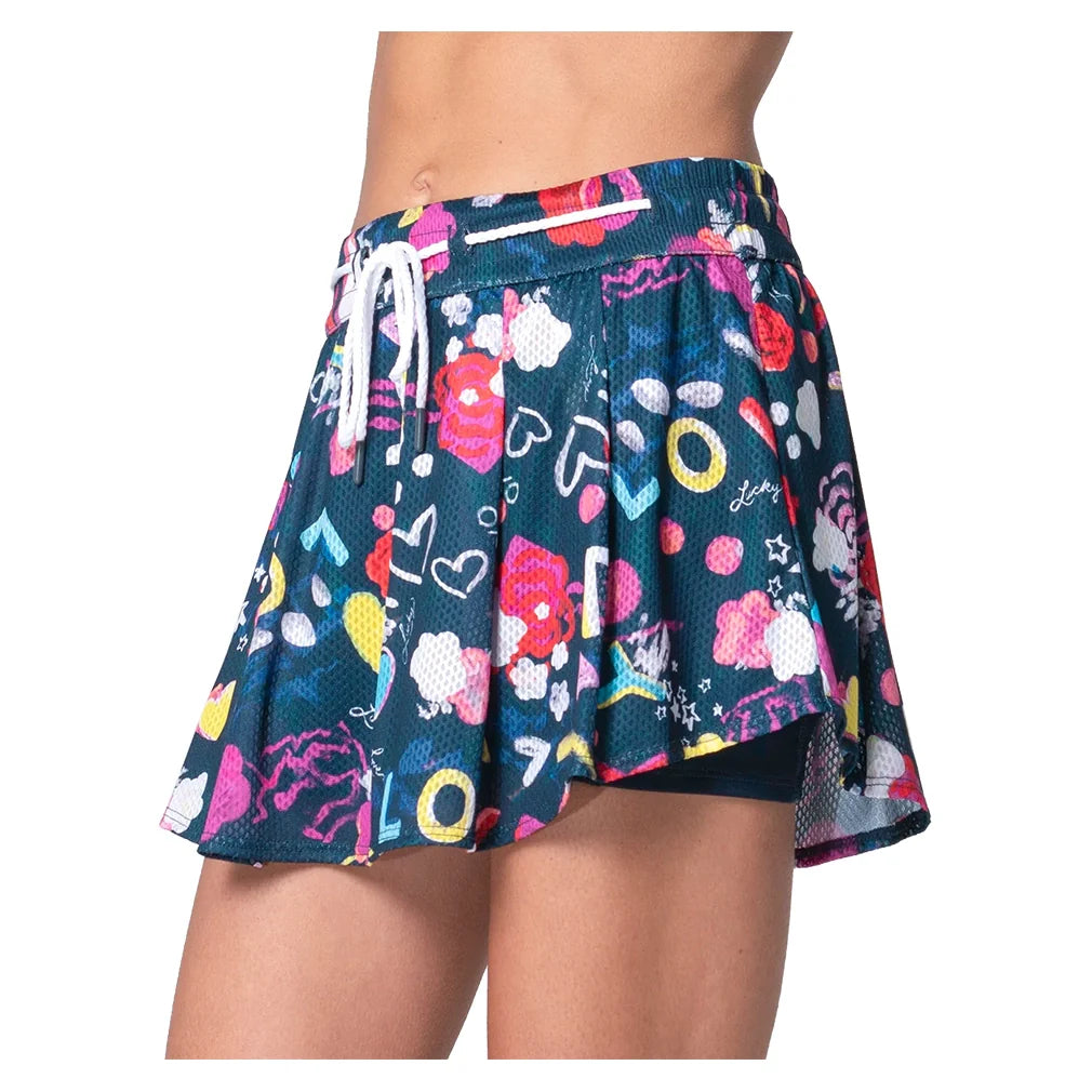 Women`s High Waist Love You Tennis Skort Midnight Apparel Lucky In Love