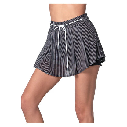 Women`s High Waist Pinstripe Tennis Skort Black Apparel Lucky In Love