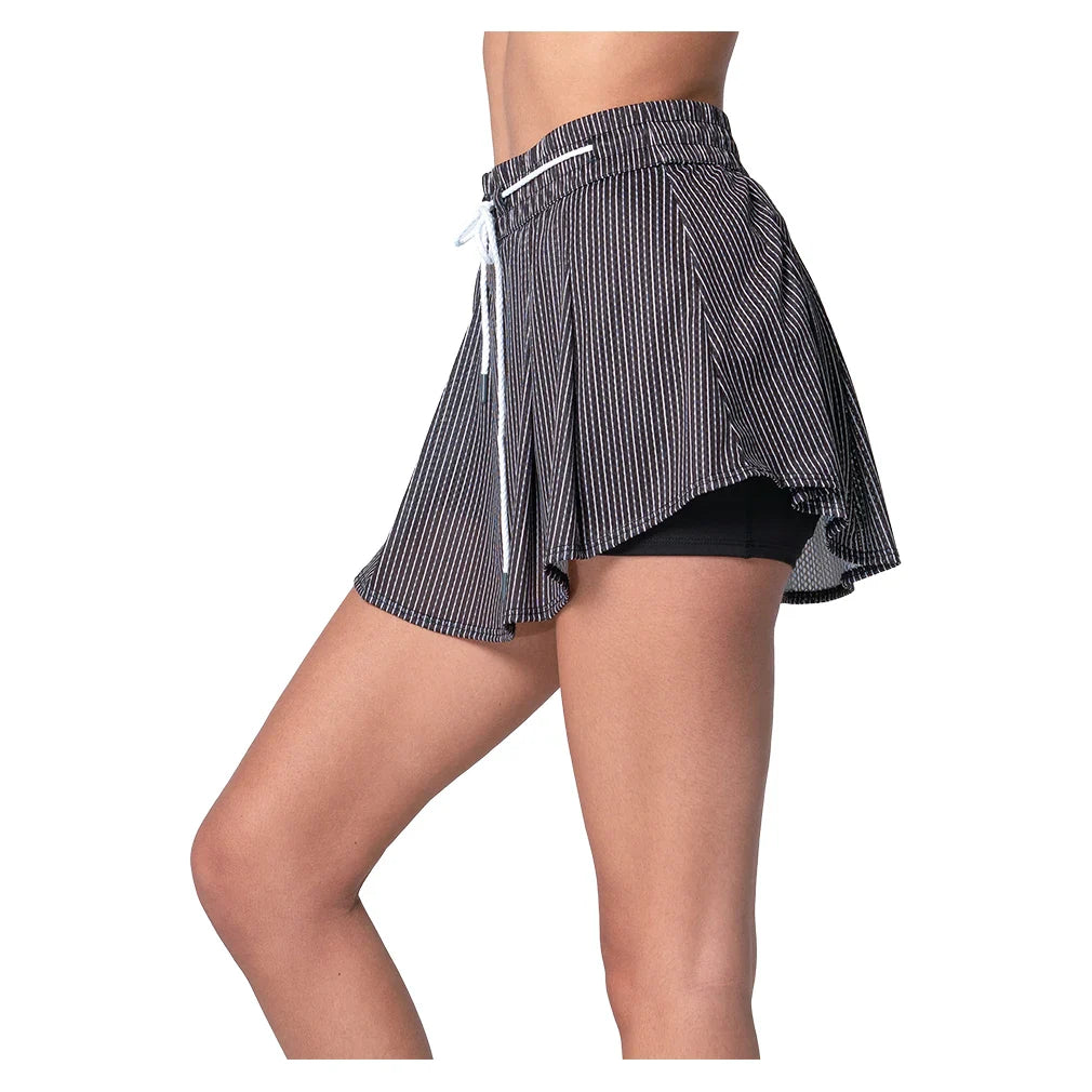 Women`s High Waist Pinstripe Tennis Skort Black Apparel Lucky In Love
