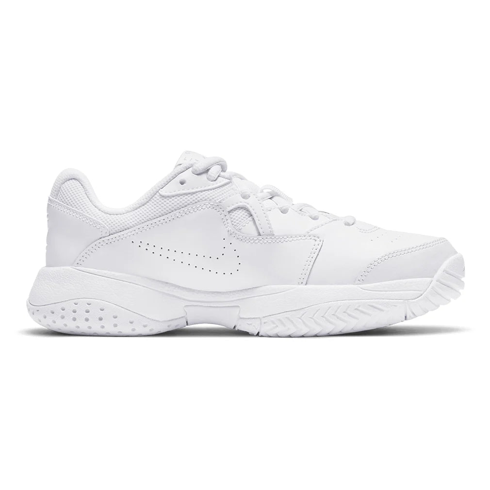 Juniors' Court Lite 2 Tennis Shoes White and Metallic Silver Footwear Nike
