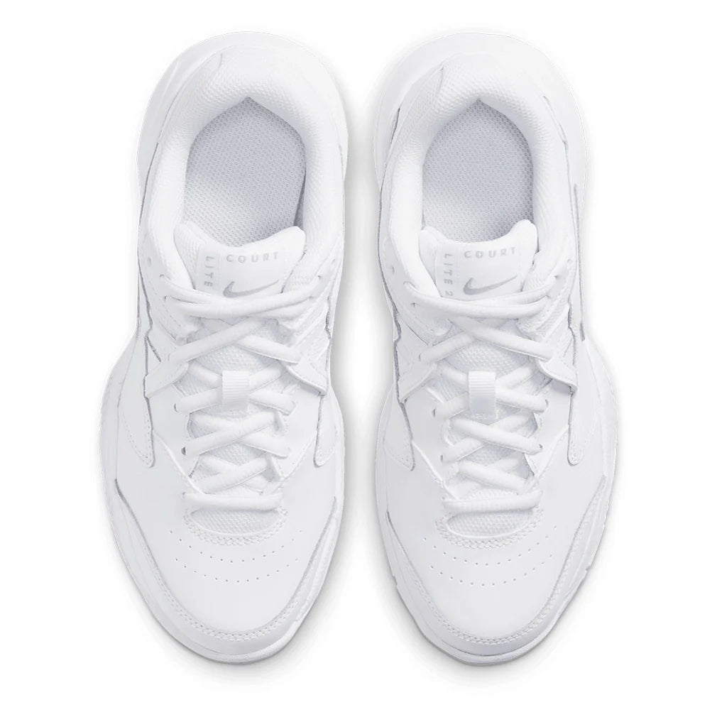Juniors' Court Lite 2 Tennis Shoes White and Metallic Silver Footwear Nike