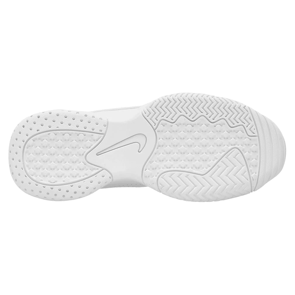 Juniors' Court Lite 2 Tennis Shoes White and Metallic Silver Footwear Nike
