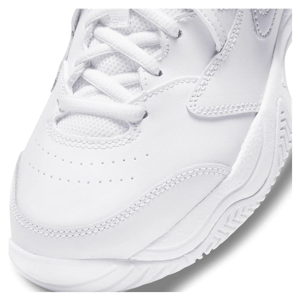 Juniors' Court Lite 2 Tennis Shoes White and Metallic Silver Footwear Nike