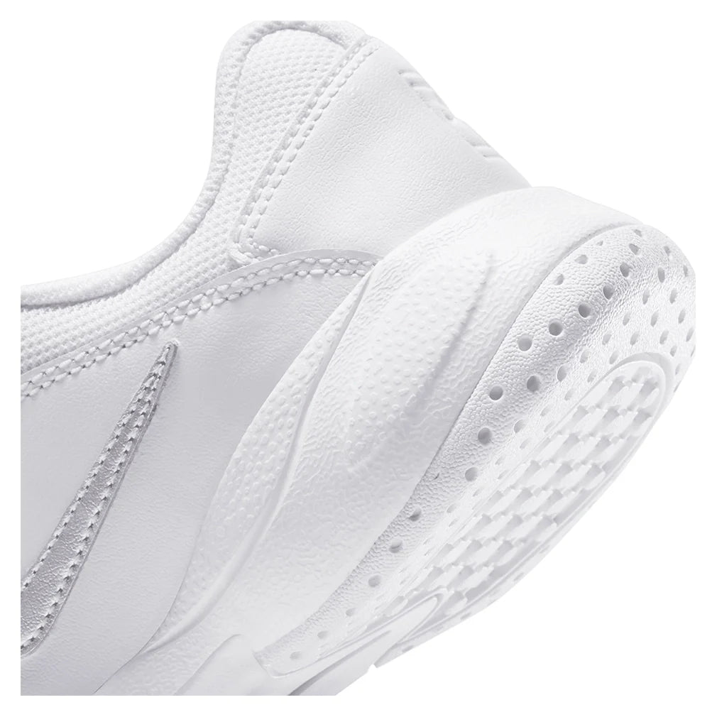 Juniors' Court Lite 2 Tennis Shoes White and Metallic Silver Footwear Nike