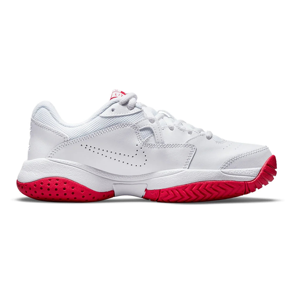 Juniors' Court Lite 2 Tennis Shoes White and University Red Footwear Nike