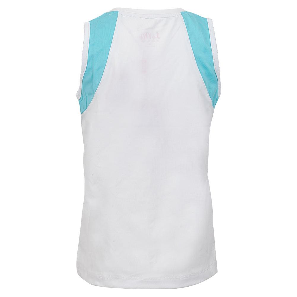 Girls' Tennis Tank White and Aqua Block Trim Apparel Little Miss Tennis