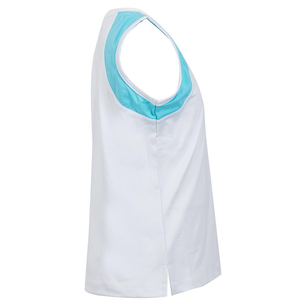 Girls' Tennis Tank White and Aqua Block Trim Apparel Little Miss Tennis