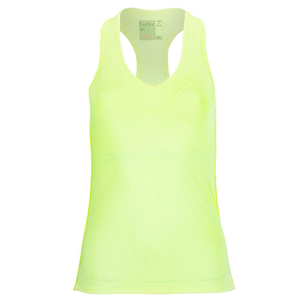 Women`s V-Neck Tennis Tank with Bra in Lemon Frost Apparel Lucky In Love