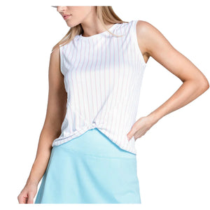 Women`s Retro Stripe Twist Front Tennis Tank White Apparel Lucky In Love