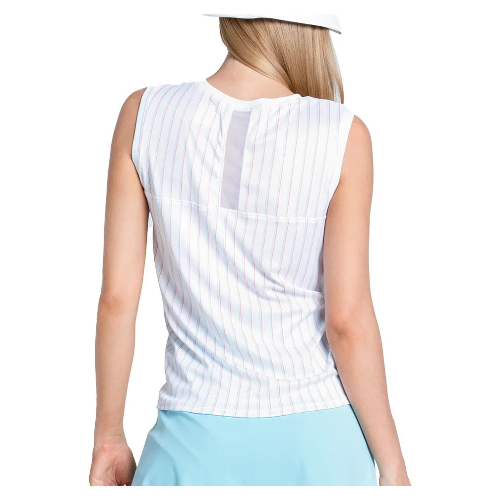 Women`s Retro Stripe Twist Front Tennis Tank White Apparel Lucky In Love