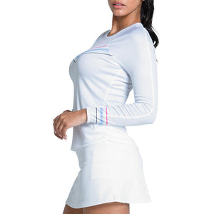 Women`s Blue Streak Long Sleeve Tennis Top White Apparel Lucky In Love