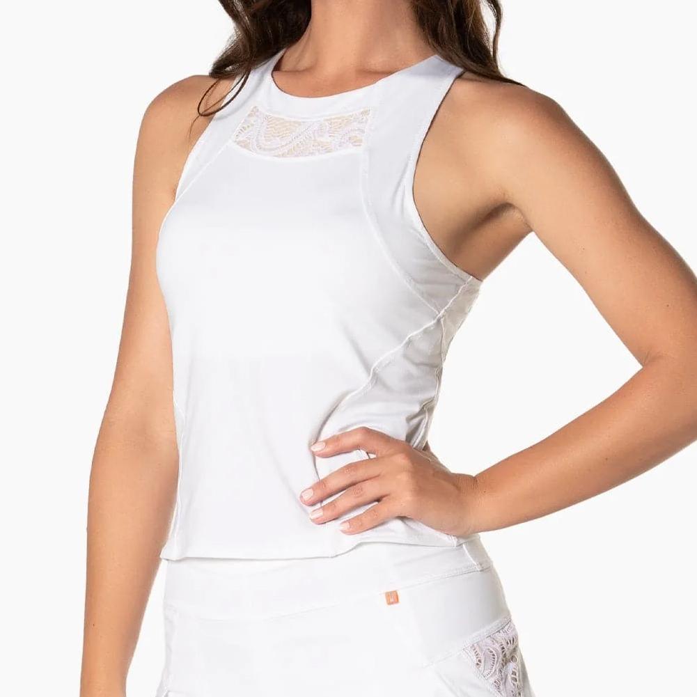Women's Lace Track Crop Tennis Tank White Apparel Lucky In Love