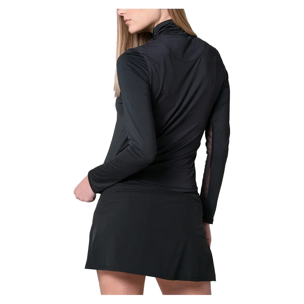 Women`s Free Play Zip Long Sleeve Tennis Top Black Apparel Lucky In Love
