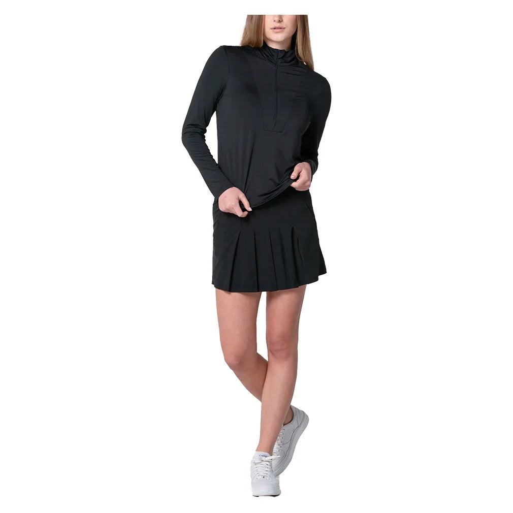 Women`s Free Play Zip Long Sleeve Tennis Top Black Apparel Lucky In Love