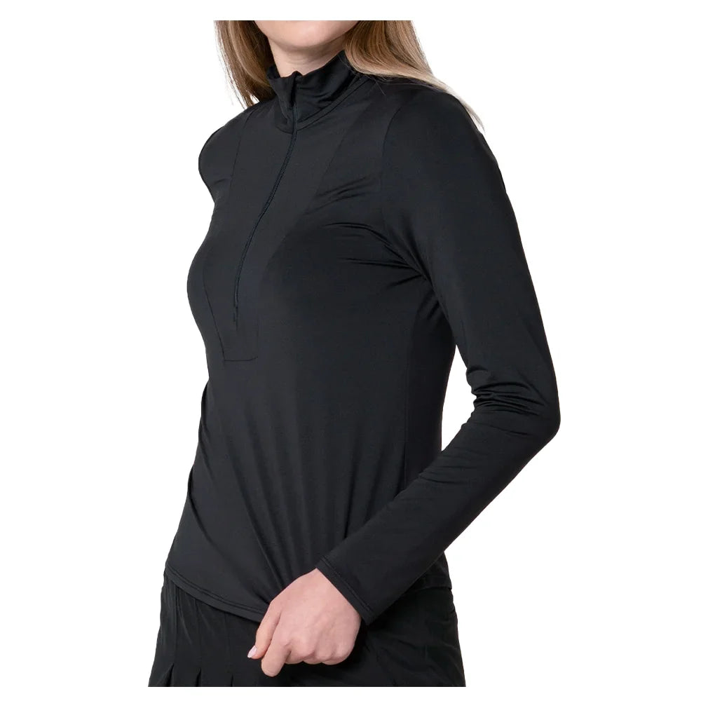 Women`s Free Play Zip Long Sleeve Tennis Top Black Apparel Lucky In Love