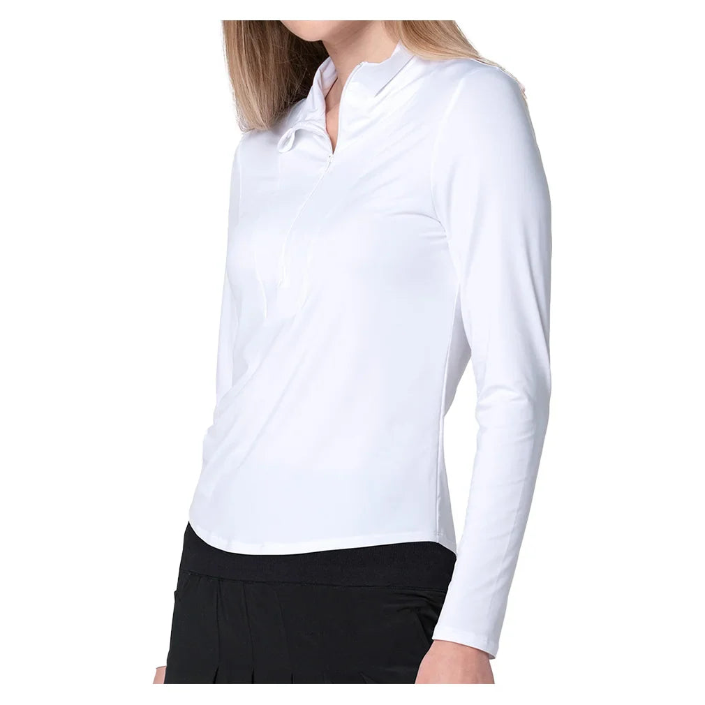 Women`s Free Play Zip Long Sleeve Tennis Top White Apparel Lucky In Love