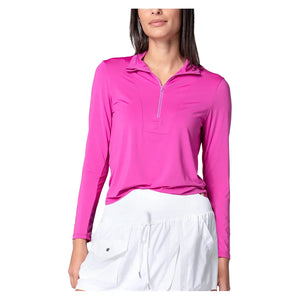 Women`s Free Play Zip Long Sleeve Tennis Top Mulberry Apparel Lucky In Love