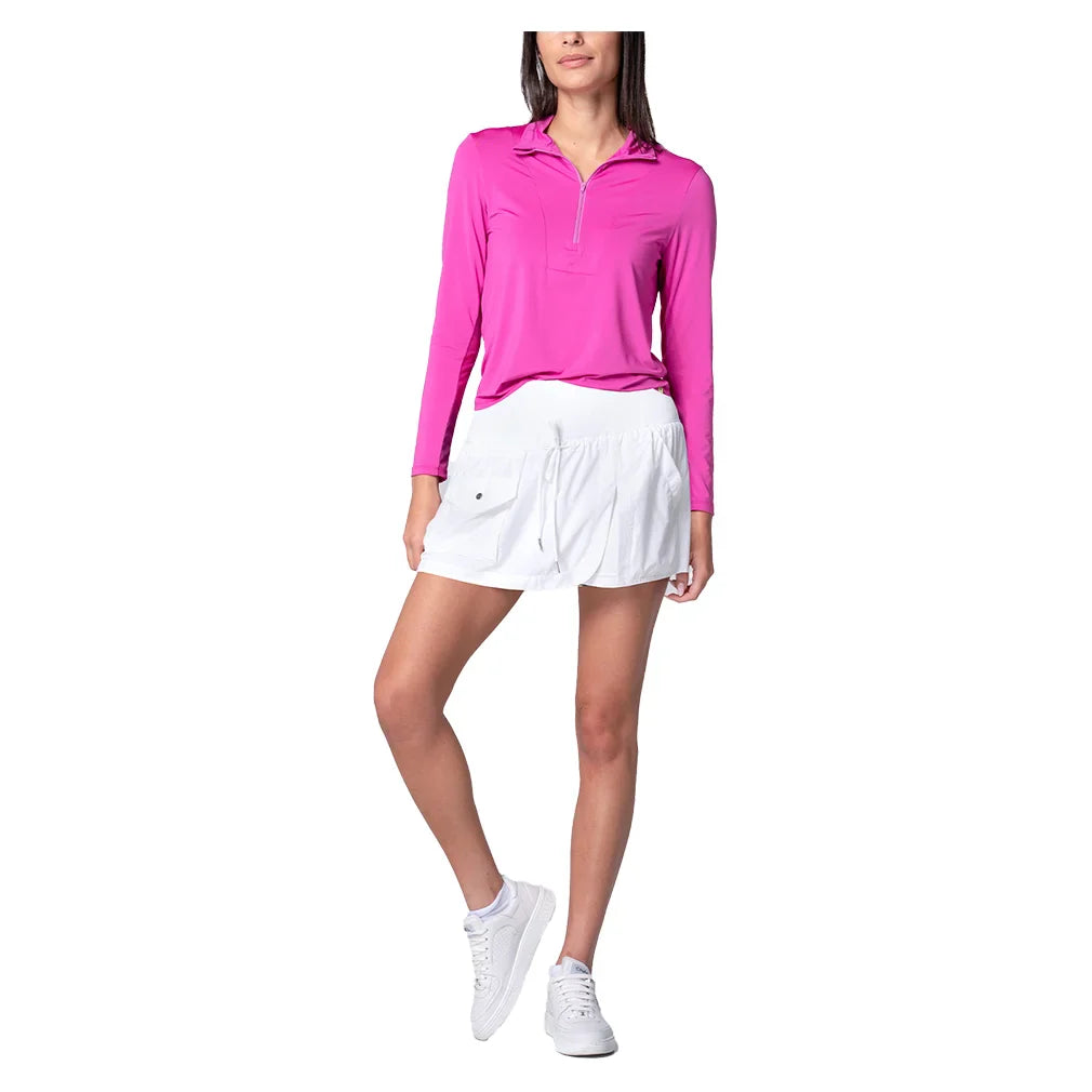 Women`s Free Play Zip Long Sleeve Tennis Top Mulberry Apparel Lucky In Love