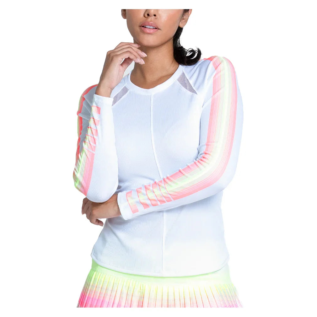 Women`s Sunset Spin Long Sleeve Tennis Top White Apparel Lucky In Love