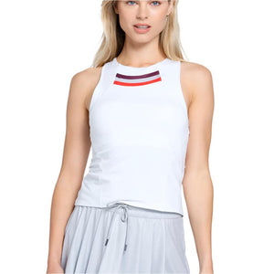 Women`s Metallic Stripe Tennis Tank with Bra White Apparel Lucky In Love
