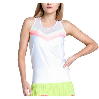 Women`s Sunset Spin Tie Back Tennis Tank White Apparel Lucky In Love