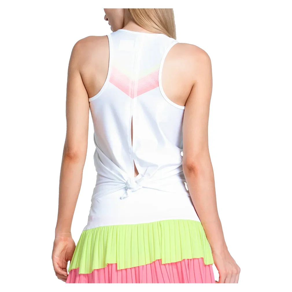 Women`s Sunset Spin Tie Back Tennis Tank White Apparel Lucky In Love