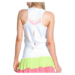 Women`s Sunset Spin Tie Back Tennis Tank White Apparel Lucky In Love