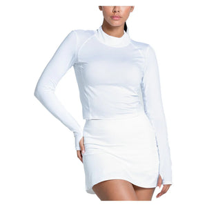Women`s Mock Neck Hip Fit Long Sleeve Tennis Top White Apparel Lucky In Love